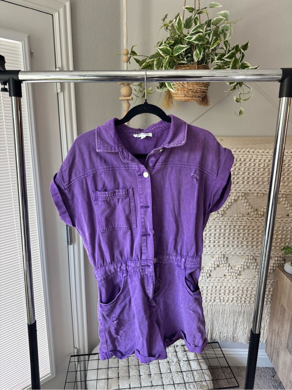 Purple One-Piece Romper - Casual Short Sleeve